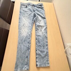 American Eagle Outfitters Light Blue Denim with Brown Patch